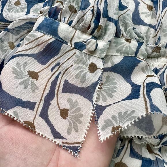 Rebecca Taylor Silk Floral Long Sleeve V Neck Lined Blouse Top White Blue Siz 10 - Picture 3 of 12